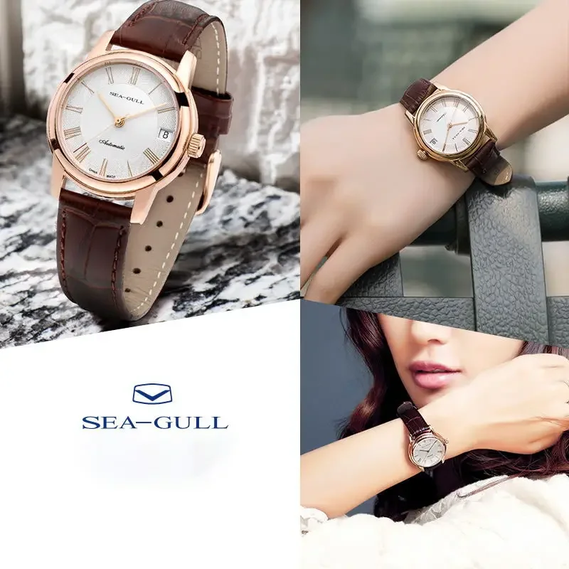 2024 Seagull Couple\'s Mechanical Watch Sleek Minimalist Leather Buckle 30M Waterproof Calendar Watch Business Watch D519.405