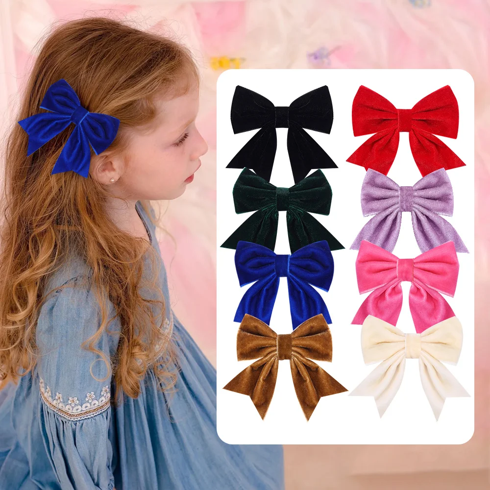 New Solid Velvet Hair Bow Clips Sweet Ribbon Bowknot Hairpins For Girls Children Fashion Barrettes Kids Headwear Hair Accessorie