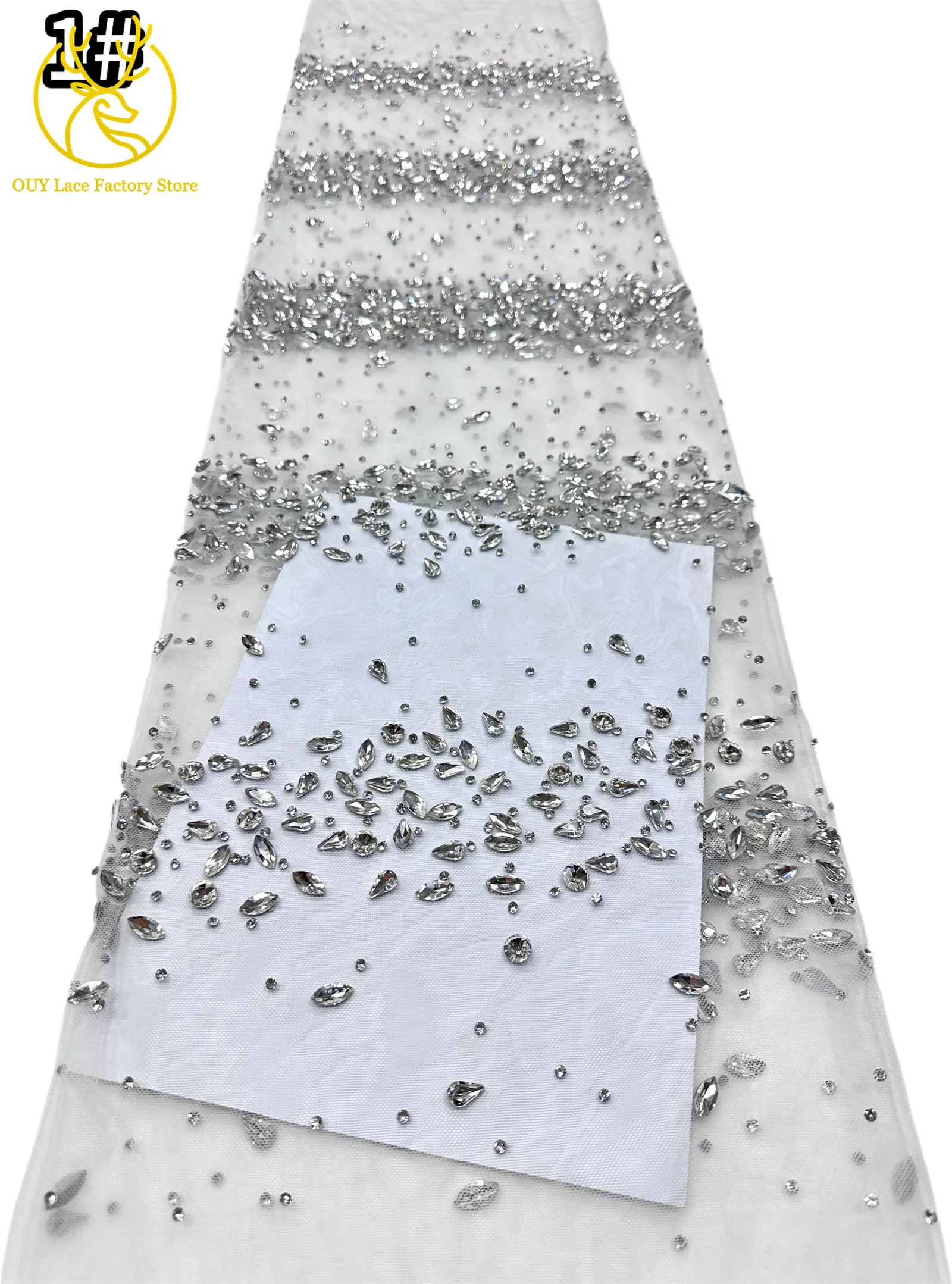 Goldener Luxus-Tüll-Spitzenstoff aus Dubai, hochwertiger nigerianischer afrikanischer Diamant-Tüll-Spitzenstoff für Hochzeitskleidung. – Detail 11