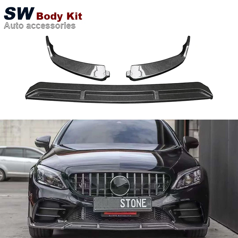 Carbon Fiber B Style Front Splitter For Mercedes-Benz C-Class W205 C63 Front Bumper Splitter Lip Diffuser Cover Trim Coupe 2Door