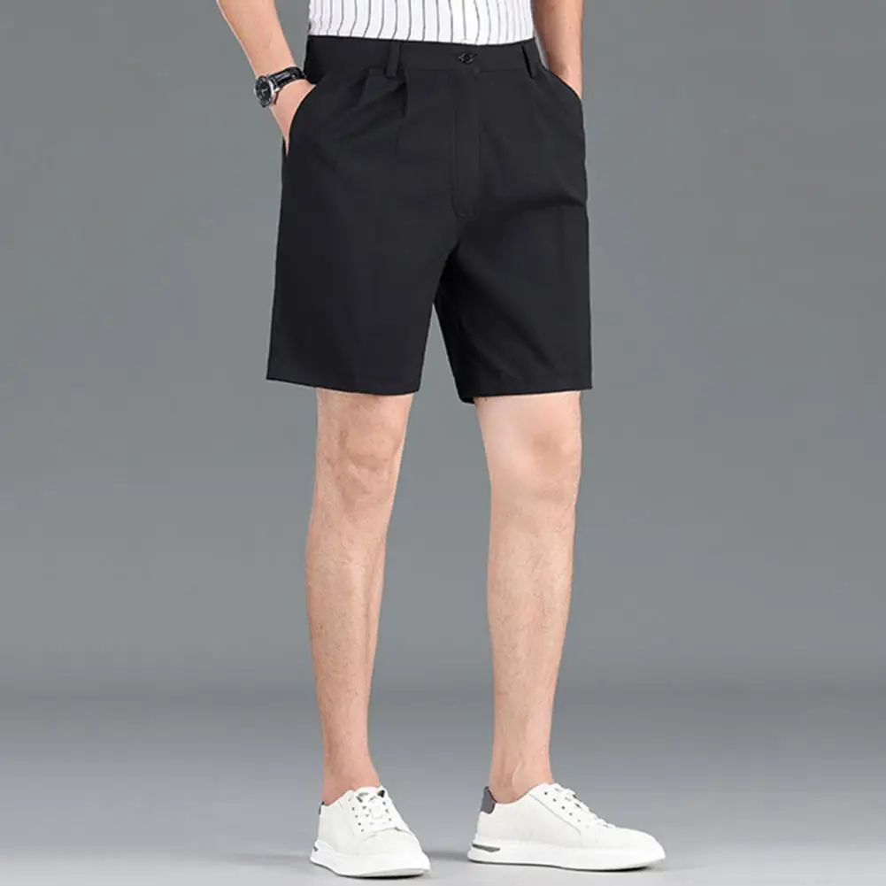 Summer Loose Male Shorts 2023 Korean Solid Shorts Men Fashion Business Office Mid-rise Button Straight Casual Five Points Pants