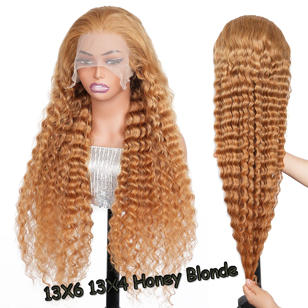 34 بوصة بيرو موجة عميقة العسل شقراء 13x6 HD الدانتيل الجبهة خصلات الشعر المستعار الإنسان قبل نتف 13x4 غلويليس مجعد الدانتيل شعر مستعار أمامي المياه