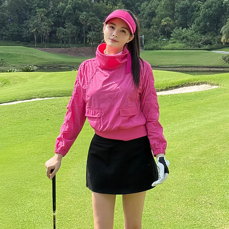 

SG Спортивные топы для гольфа для женщин Тонкое пальто с длинными рукавами Ветрозащитная куртка с воротником-стойкой Женские юбки для гольфа на подкладке Тонкие теннисные шорты