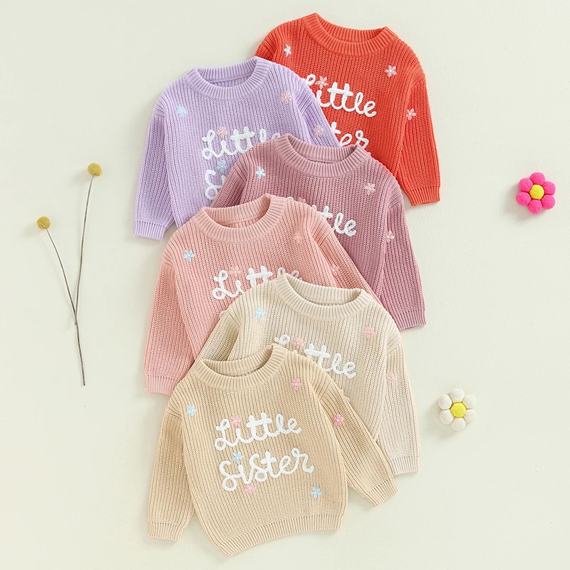 Little Sister Newborn Outfit Baby Girl Winter Clothes Knitted Sweater Matching Sister Sweatshirt Fall Clothes