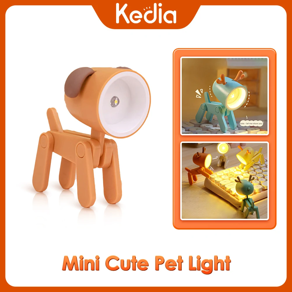 Mini LED Night Light Kawaii Dog And Deer Shape Light Folding Table Lamp Kids Room Bedside Bedroom Decoration Cute Room Decor