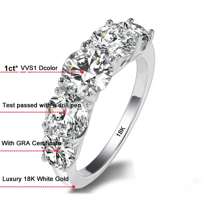 NEW Super Luxury 18K White Gold Ring,Inlay In All 5 Carat Sparkling VVS1 D Color Moissanite Diamonds Wedding Band Rings for Wome