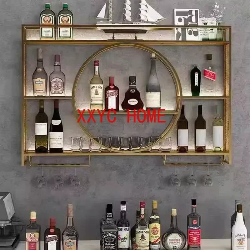 Shelf Whisky Wine Cabinets Industrial Modern Club Hanging Bar Cabinet Liquor Display Metalic Adega Barzinho Kitchen Furniture