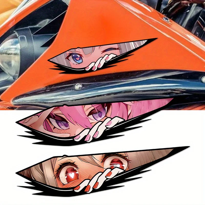 JDM Anime Girl Eye Sticker Motorcycle Vinyl Decal Waterproof UV Resistant Fork Side Panel Tank Scratch Cover Decor