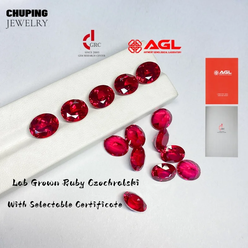 

Lab Grown Ruby Oval Cut Czochralski With AGL Certificate Loose Synthetic Cultivate Ruby For DIY Ring Or Earrings Jewelry Making