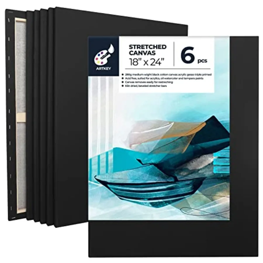 

Черные холсты 18x24 дюйма, набор из 6 штук, натянутые на подрамник, для рисования, 10 унций, тройной грунтовки, безкислотные, 100% хлопок, черные холсты для живописи
