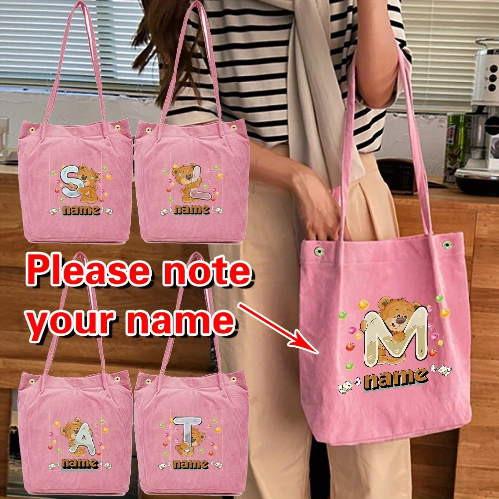 

Personalized Customized New Women's Corduroy Pink Shopping Bag Fashionable Canvas Shoulder Bag Storage Handbag