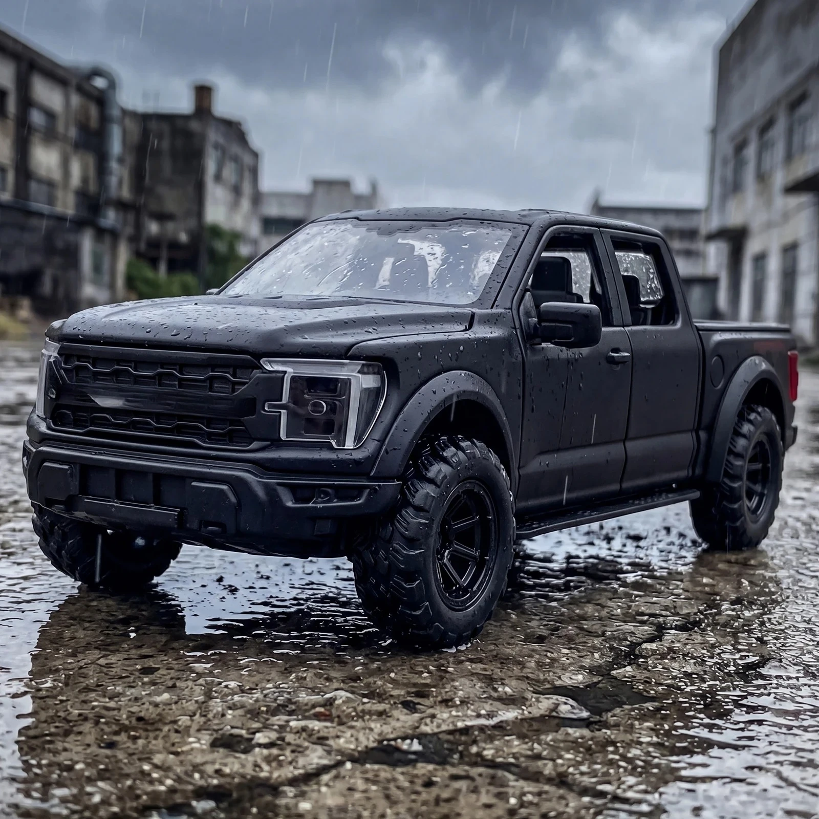 1:32 F150 Raptor Pickup-Truck Spielzeugauto Modell aus Legierung mit Öffnenden Türen, Rückziehfunktion, Sound und Licht, Maßstabsgetreues Modellauto für Jungen