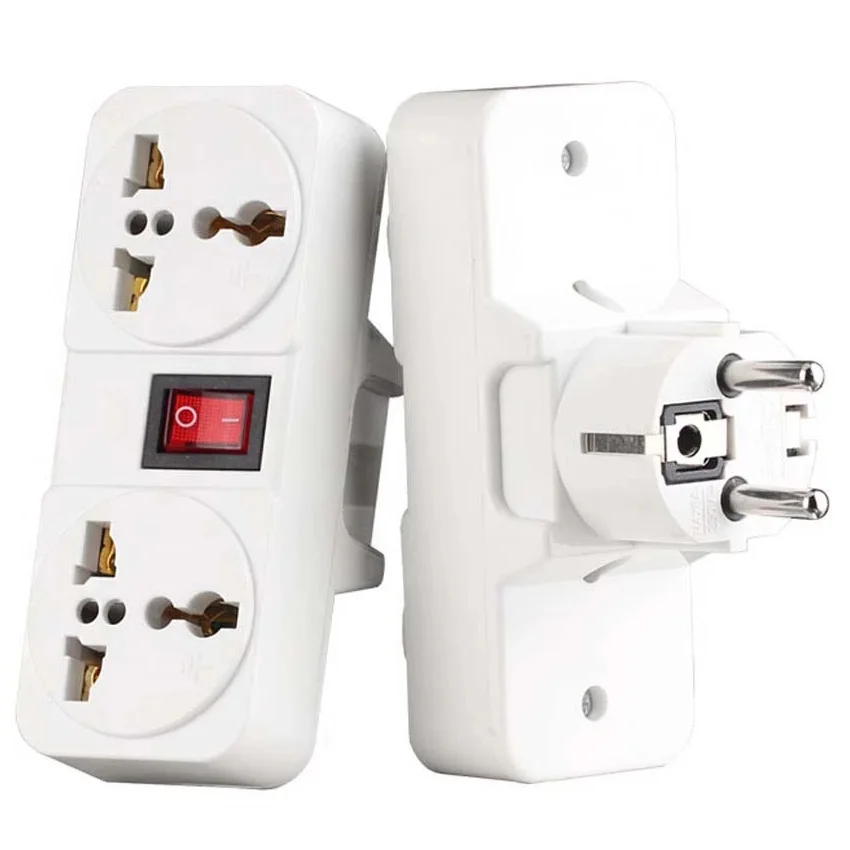 White Portable Universal Wall socket EU US UK extension socket 250V 6A 10A 125V power converter plug Adapter with on off switch