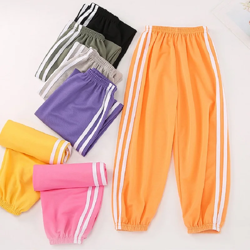 Summer Baby Girls Clothes Children Boy Candy Color Side Stripe Patchwork Pants Kid Casual Jogging Sports Bottom Tracksuits