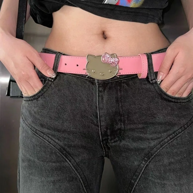 Sanrio Hello Kitty Women Belts Y2k Kawaii Fashion Girls Dress Jean Pants Waistband Belts PU Leather  Simple Metal Buckle Gift