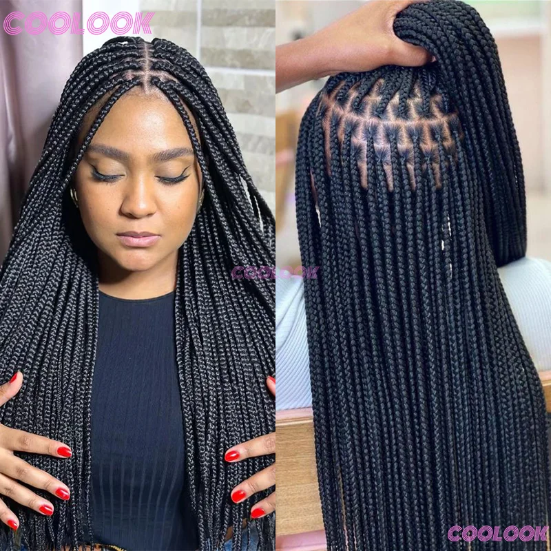36" Synthetic Full Lace Braided Wigs For Balck Women Knotless Box Braid Wig Braid African Braided Wigs Cornrow Braids Lace Wigs