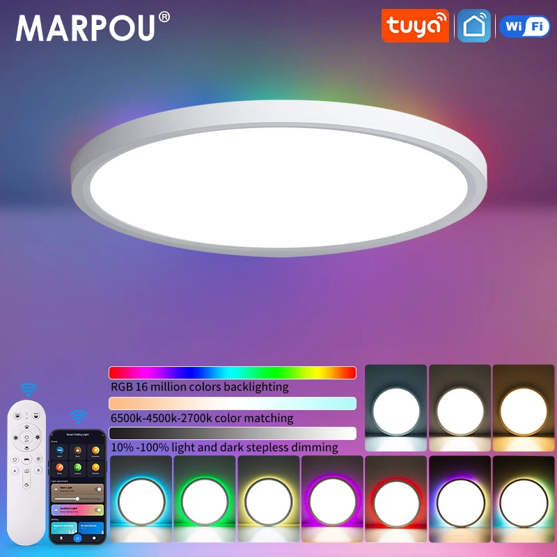 MARPOU Tuya Smart Ceiling Light WiFi 36W 28W RGB Dimmable App Voice Remote Control Ceiling Lamp Modern Round LED Lights Bedroom