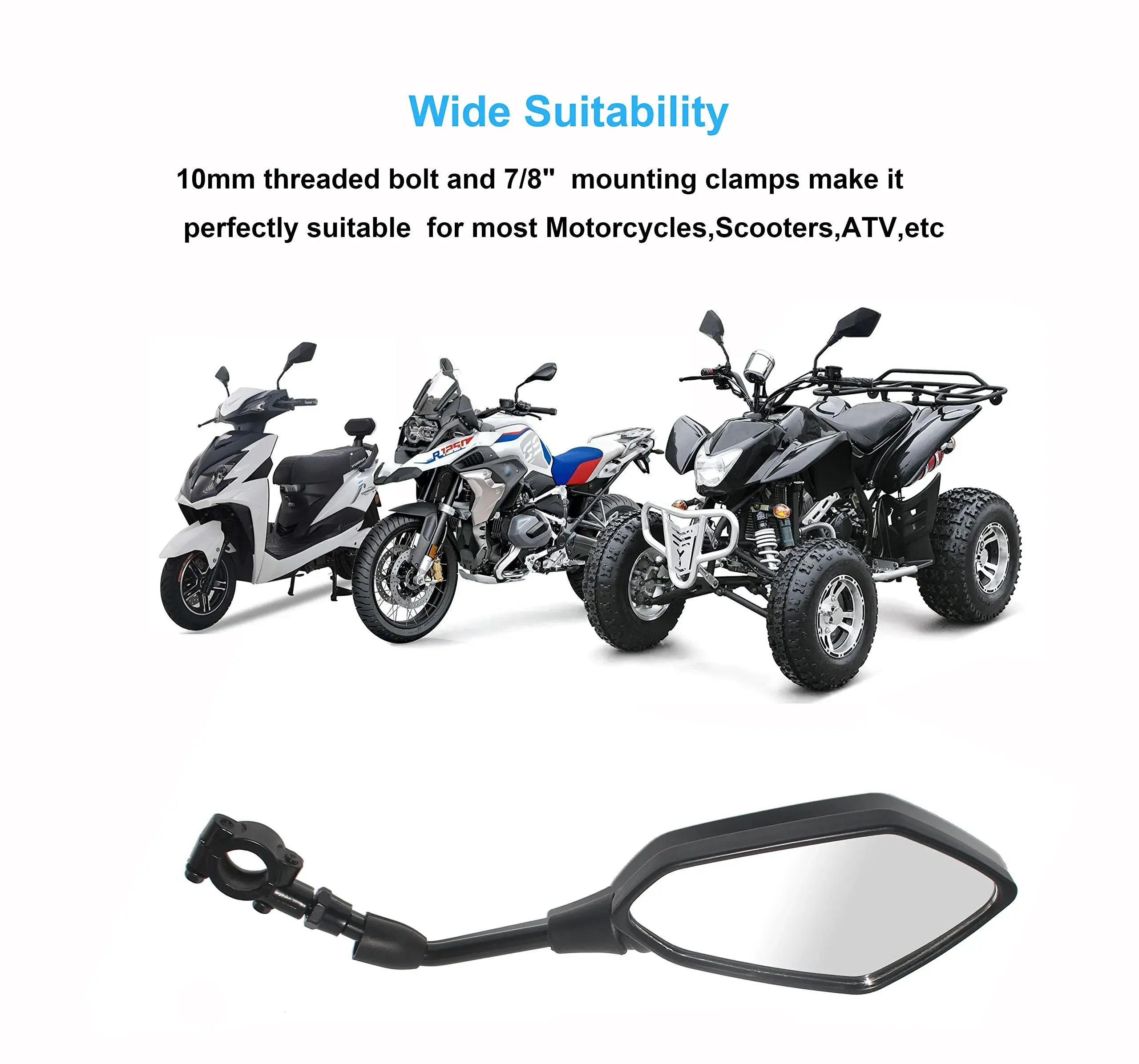 

Universal Motorcycle Rear View Mirrors Adjustment ATV Mirror with 10mm Bolt,7/8" Handlebar Mirrors for Dirt Bike ATV Scooter