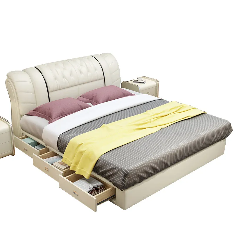 xx-Beige  Comforter Double Bed Luxury Organizer King Size Bases Double Bed Bedroom Headboards Camas De Dormitorio Furniture^