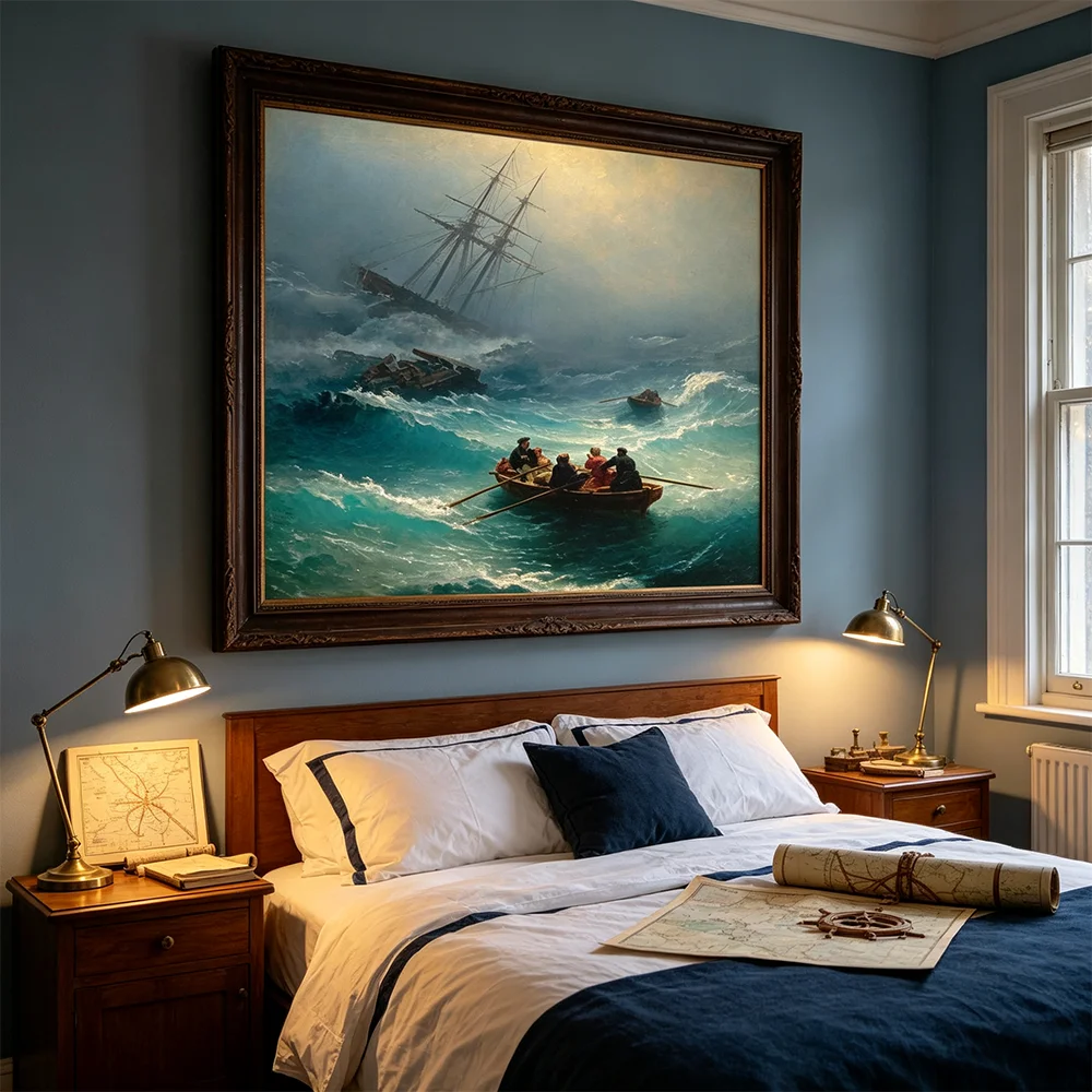 Modern Seascape Posters Sea Waves and Sunken Ships Scenery Prints Canvas Painting Wall Art Picture Home Living Room Decor