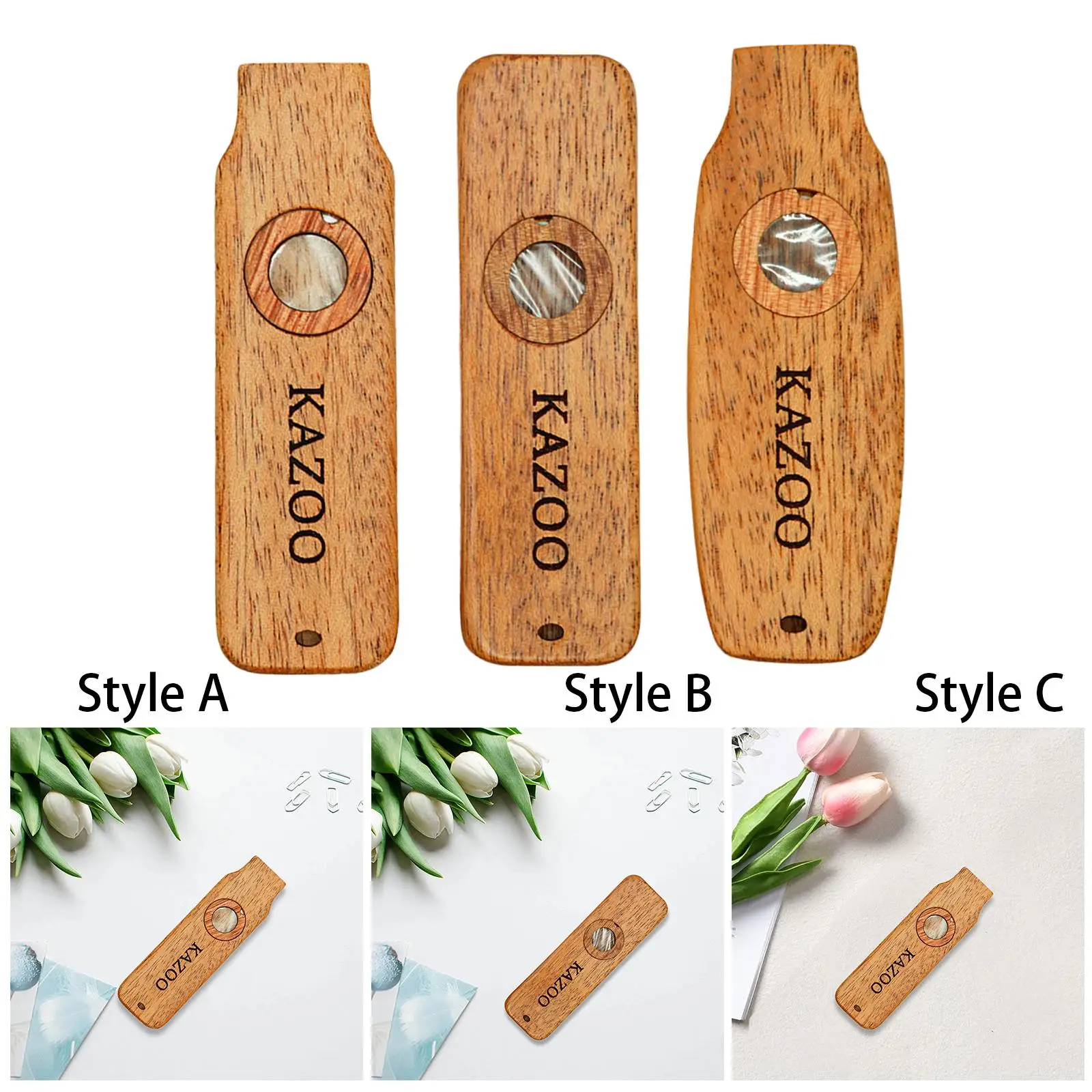 Wooden Kazoo Easy to Learn Lightweight Portable Decorative Musical Instrument for Camping Gift Birthday Picnic Party Supplies