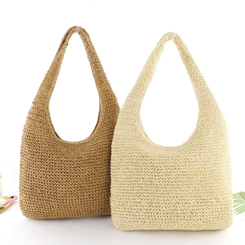 

Handmade Women's Handbag Large Capacity Woven Hobos Bag Bohemian Summer Straw Beach Bags Fashion Shoulder Armpit Bag Female Tote