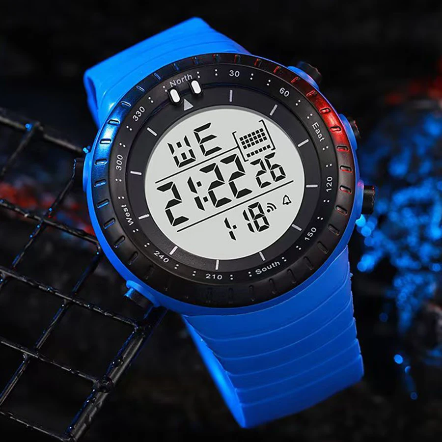 Men's Sports Watch Outdoor Multifunctional Waterproof Shock Resistant Large Dial Luminous LED Digital Watch For Man Student Kids