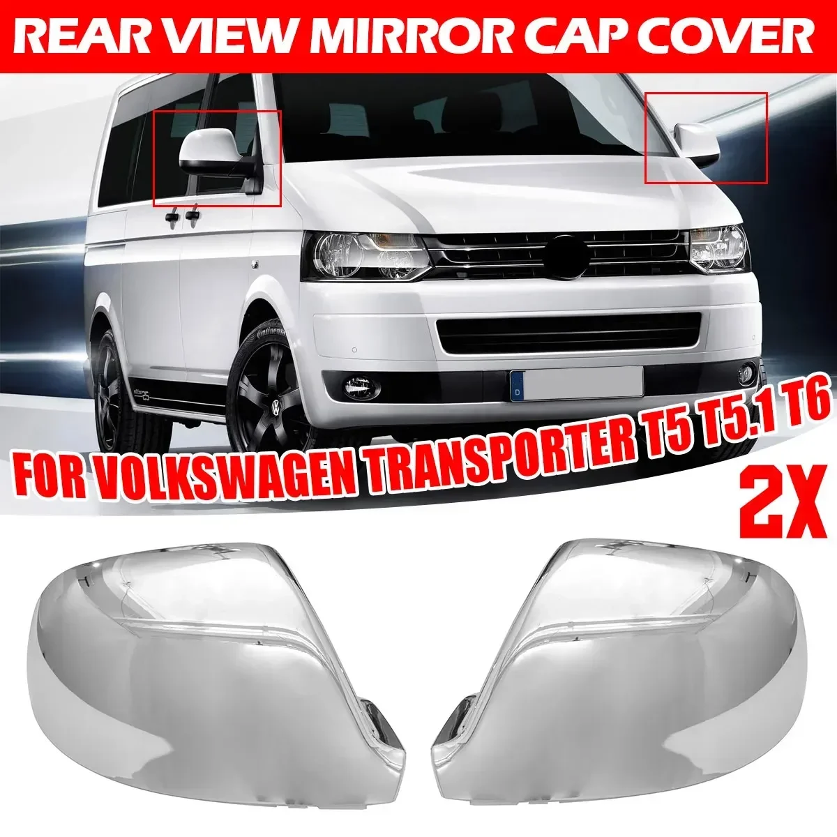 Pair Car Side Wing Mirror Cover Cap For Volkswagen Transporter T5 2010-15 T5.1 T6 16-19 Rear View Mirror Cap Cover Trim Body Kit