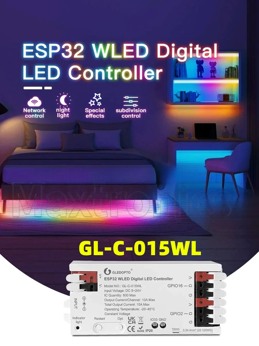 ESP32/8266 WLED LED Controller GL-RC-001/GL-C-014WL/GL-C-015WL/ GL-C-015WL-M WiFi WS2811/2812 SK6812 TM1814 WS2813/2815 LEDStrip