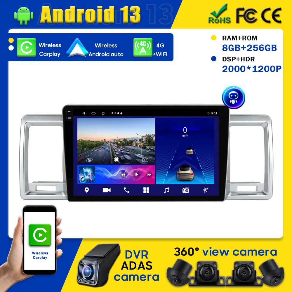 QLED Android Auto Radio Car Multimedia For Toyota Hiace 2004-2019 Head Unit GPS No 2din DVD Navigation Hight-performance Carplay