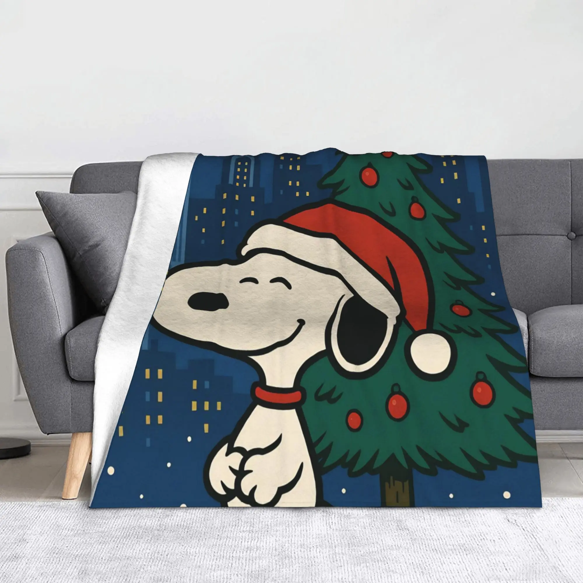 Cute S-Snoopys Xmas Christmas Flannel Blanket  Funny Throw Blanket for Bed Sofa Couch 150*125cm Quilt