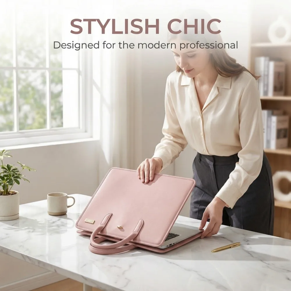 Fashion PU Laptop Sleeve Pink with Handle Protective Case Laptop Bag for for Macbook,Lenovo,Xiaomi,Huawei