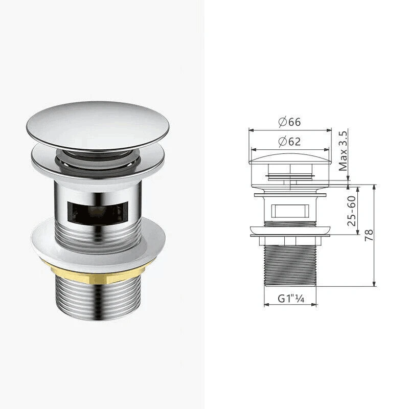 G1 1/4 BSPP threaded Basin Sink Waste Slotted Pop Up Click Clack Sprung Plug with Overflow for Bathroom Sink Tap