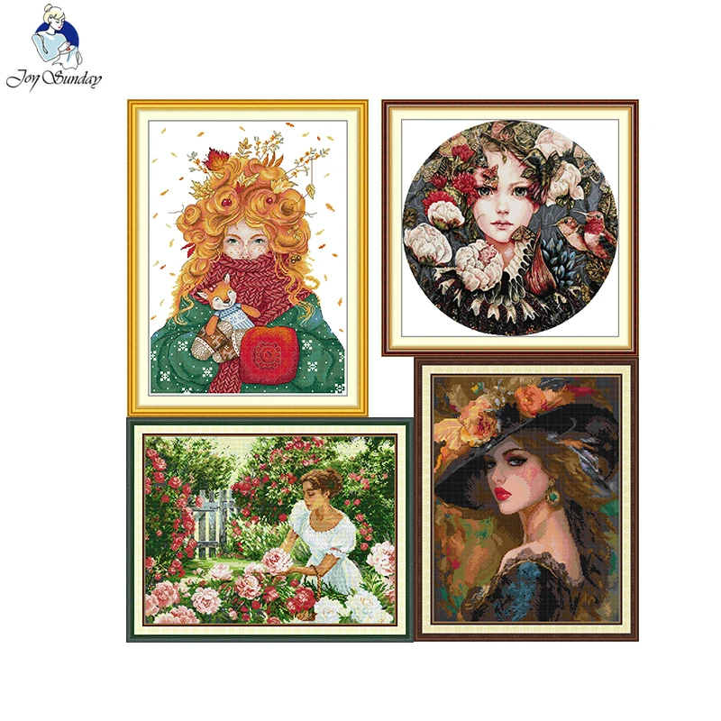 Joy Sunday Cross Stitch Kit Girls HD Pattern Aida 16CT 14CT 11CT Counted Printed Canva DIY Hand Embroidery Kit Home Decor New
