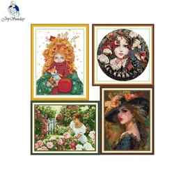 Joy Sunday Cross Stitch Kit Girls HD Pattern Aida 16CT 14CT 11CT Counted Printed Canva DIY Hand Embroidery Kit Home Decor New