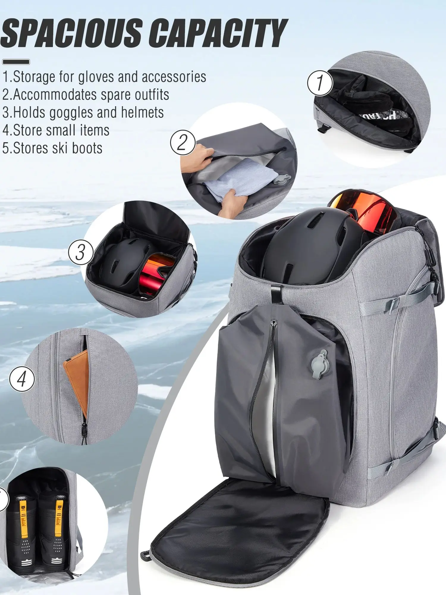 حقيبة أحذية ki - حقيبة ظهر للسفر بسعة 50 لترًا، مقاومة للماء، حقيبة ظهر على الجليد للسفر، معدات المتاجر بما في ذلك الخوذة