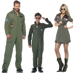 Women Licensed Top Gun Flight Fancy Dress Up 2025 Kids Pilot Costume Halloween Party Men Fighter Pilot Costume Jumpsuit Purim