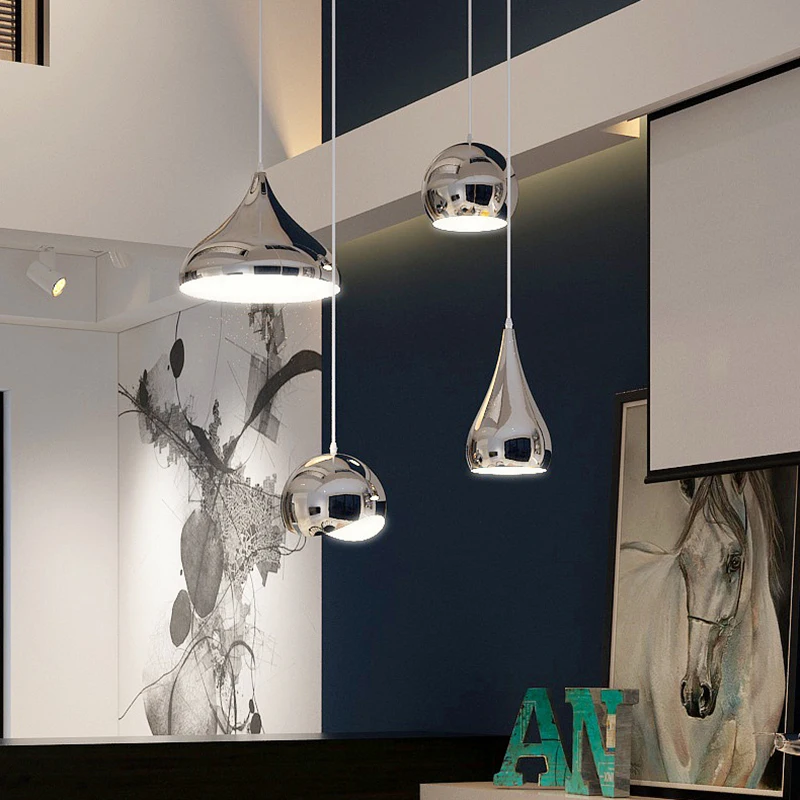 الحد الأدنى من الثريات الإبداعية الفاخرة لغرفة النوم بجانب السرير، بريق فضي على شكل، إضاءة مقهى غرفة الطعام، ديكور المنزل