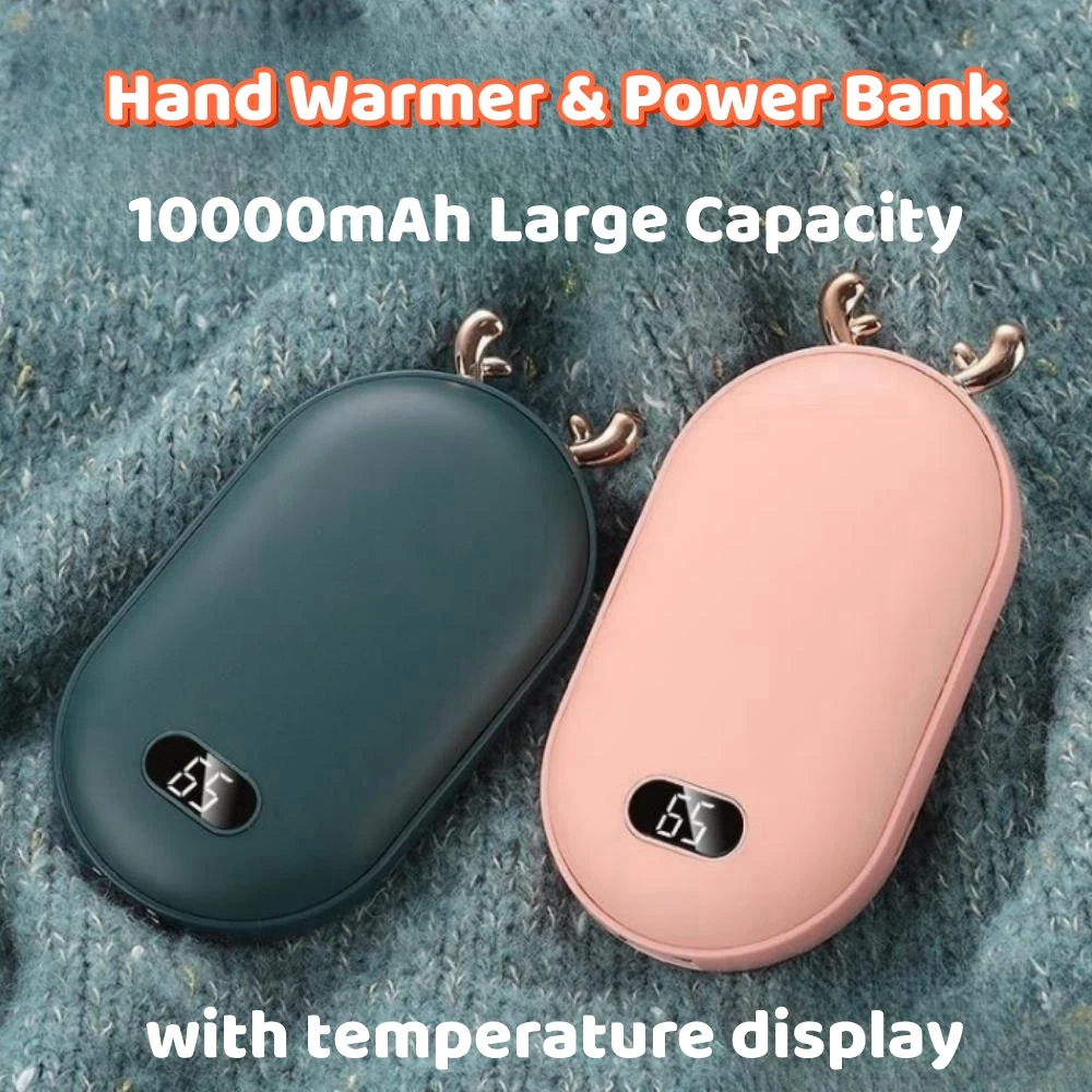 2 in 1 Pocket Hand Warmers Power Banks 10000mAh Battery Temperature Display & Adjustable Christmas Gift Portable Hand Warmers