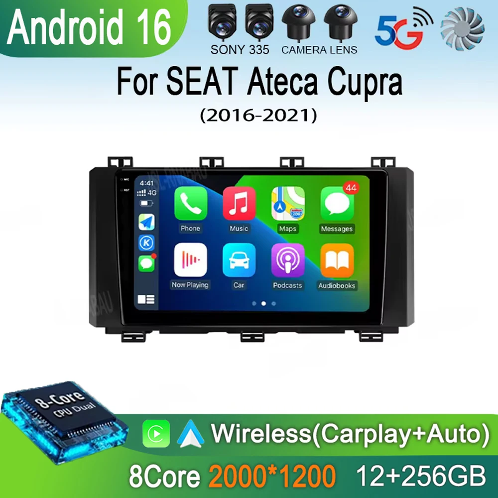 Car Radio Android 16 Carplay Auto 2K Screen Multimedia Player For SEAT Ateca Cupra 2016 - 2021 2 Autoradio Stereo 2din Head Uni