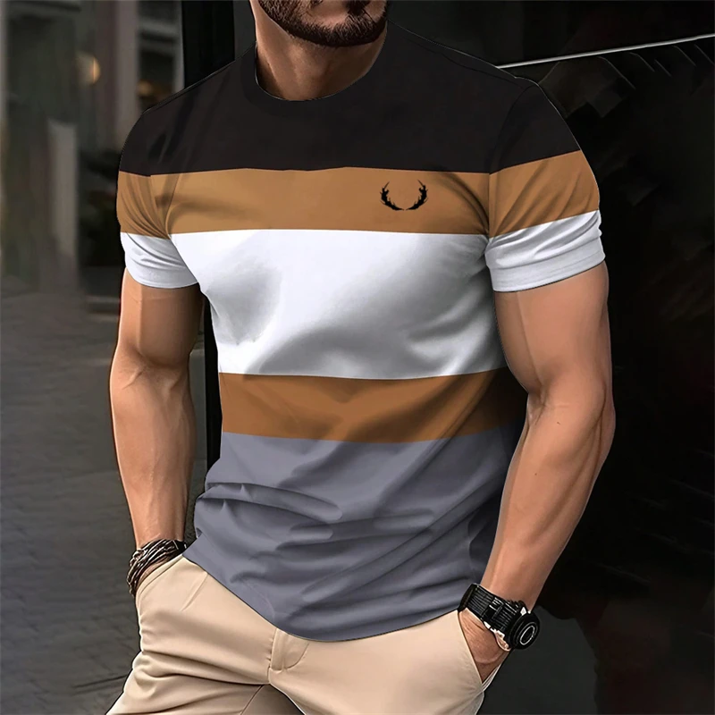 Fashion Summer Short Sleeve 3D Printed Kids T-shirts Casual Daily Wear Loose Tees Simple Striped 3D Printed T Shirts For Men