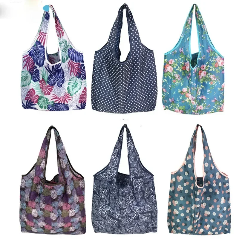 Folding Tote Bag Women Flower Cat Fish Print Eco-Friendly Heavy Duty Washable Groceries Recyclable Shopper Bag Shopping Case Bag