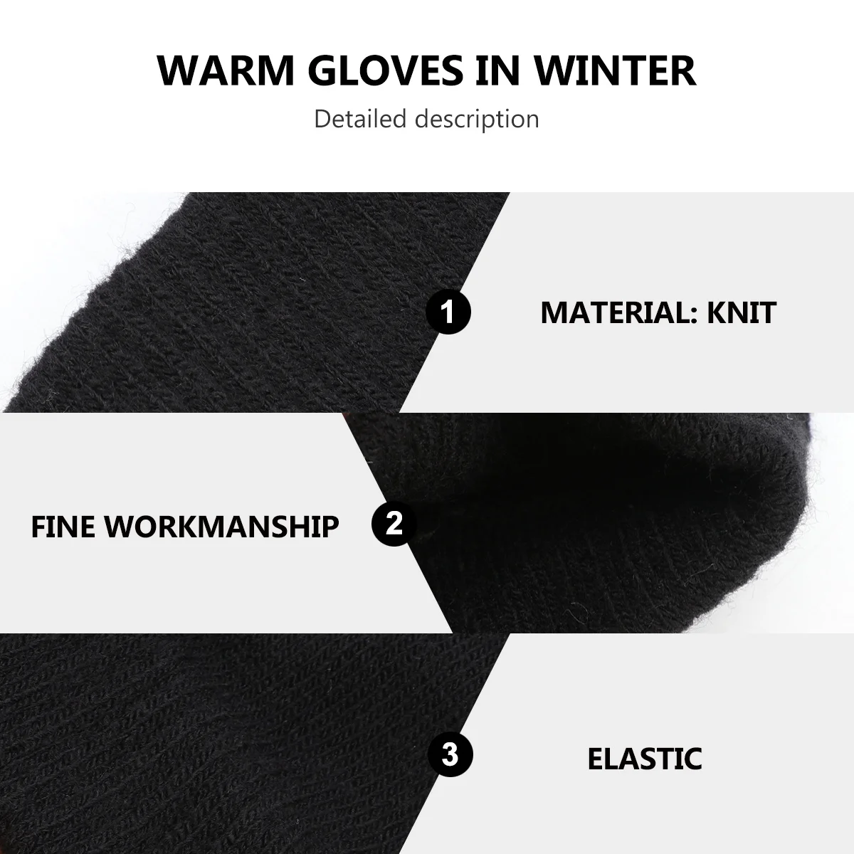 

Gloves Winter Stretchy Knit Embroidered Black Knitted Thermal Insulated Women