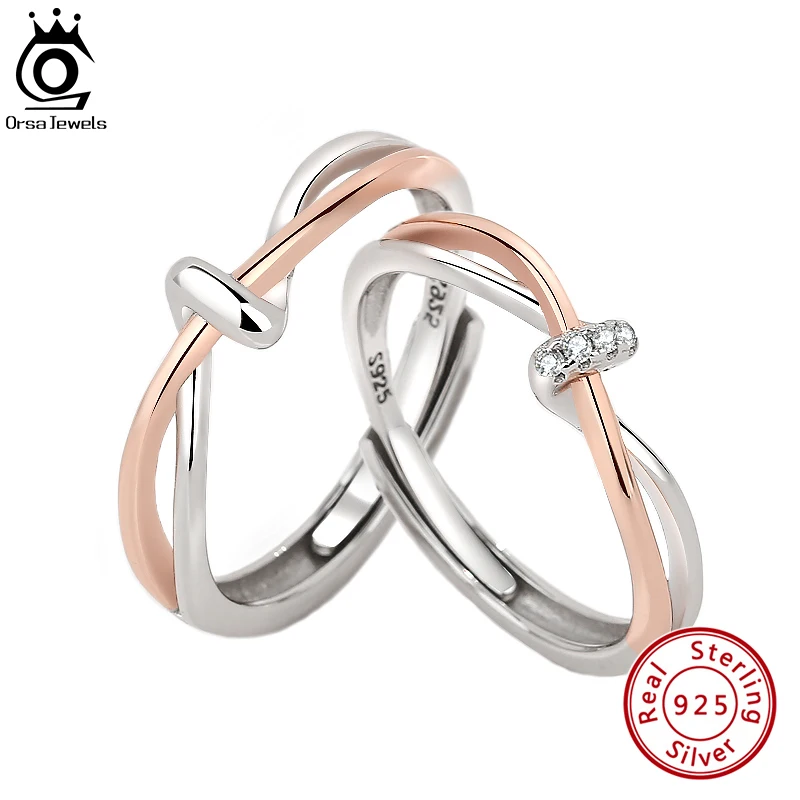 

ORSA JEWELS Exquisite 925 Sterling Silver Infinity Rings Fashion Couple Lover Finger Rings for Women Men Anniversary Gift SR293