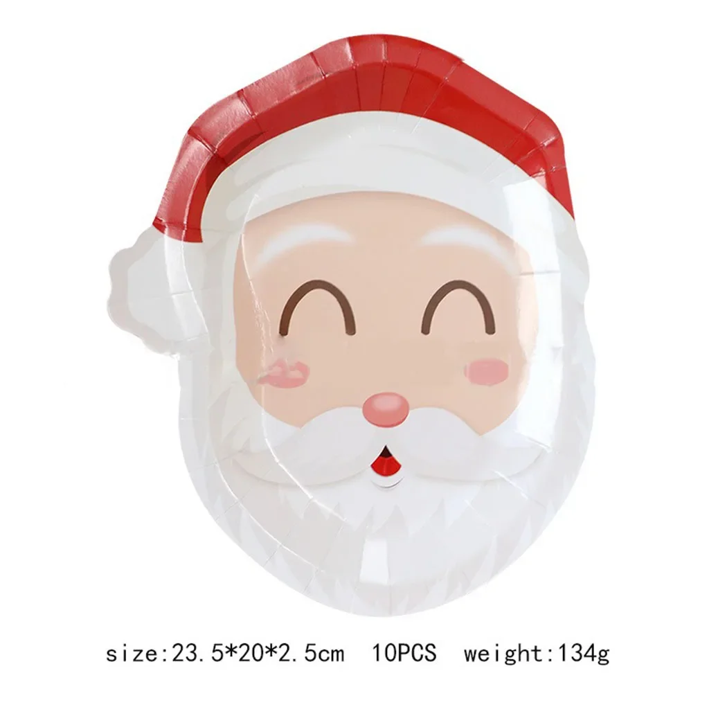 10Guests Christmas Disposable Tableware Cartoon Santa Claus Elk Xmas Tree Shaped Paper Tray Merry Christmas Happy New Year 2025