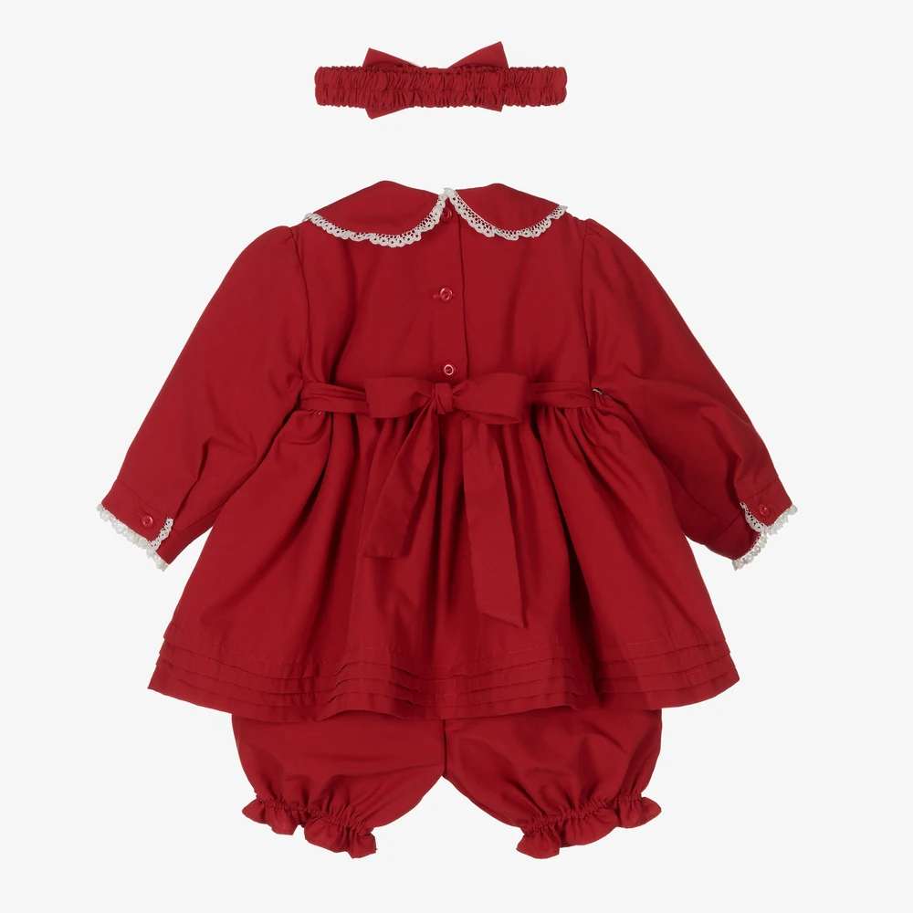 Baby Girl Red Hand- made Smocking Vintage Spanish Ball Princess Lolita Dress with Headband for Christmas Birthday