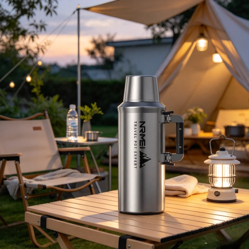 2L 316 Stainless Steel Vacuum Flask Travel Water Bottle with One Touch Pour Spout Leak Resistant Seal and Drinking Cup Lid