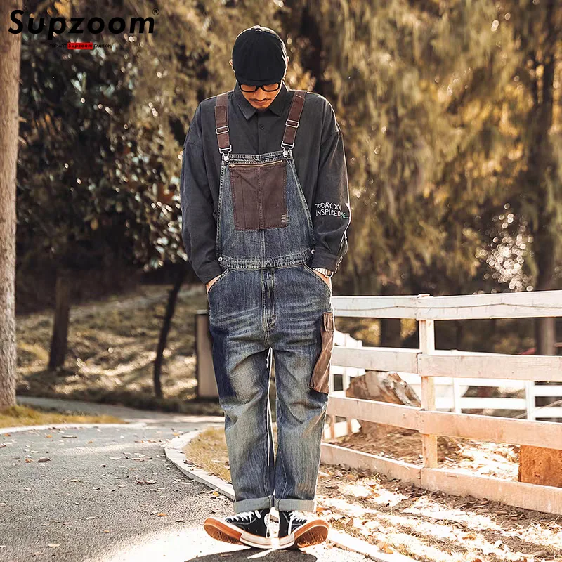 Supzoom New Arrival Top Fashion Autumn And Winter Casual Overalls Men's Fashionable Loose Fatty Multi-pocket Cargo Denim Jeans