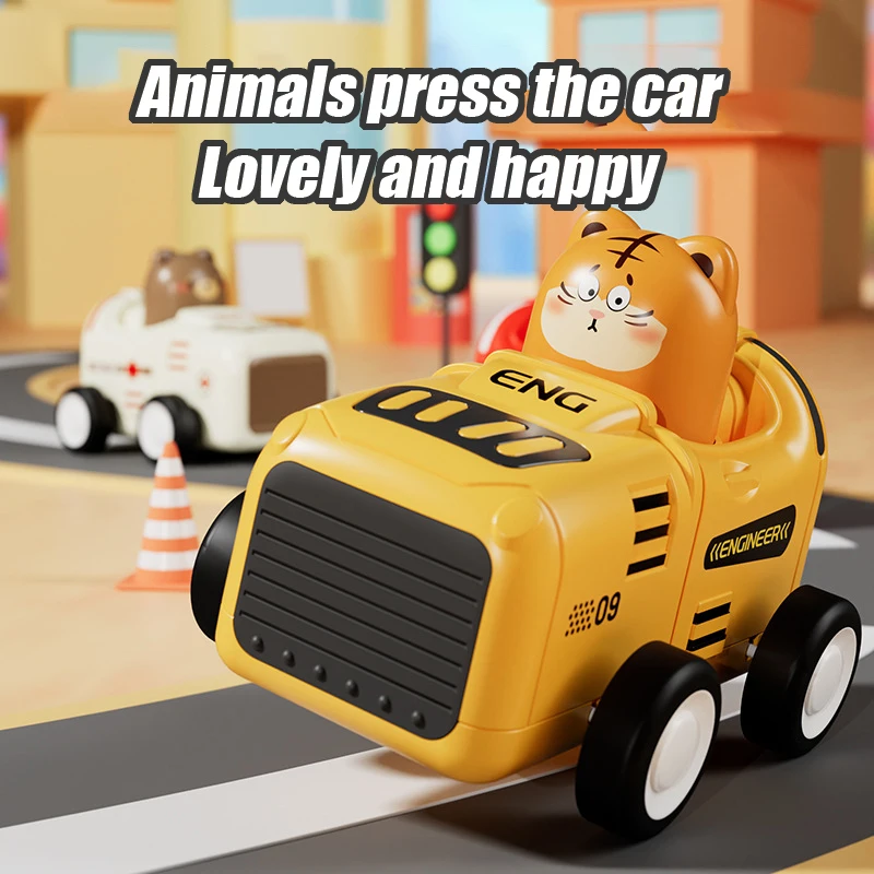 Press inertia pull back toy car children\'s puzzle fun cartoon cute animal modeling toy engineering fire truck