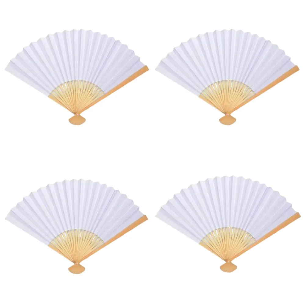 

4Pcs 7/10/12 Inch Dance Folding Hand Fan Double Sided DIY White DIY Painting Fan Portable Classical Blank Foldable Fan